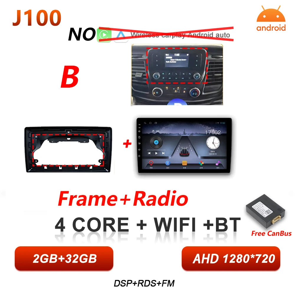 Android 16 Auto Car Radio For Ford Transit Custom 350 Transit V363 Wireless Carplay Multimedia Player GPS Navigation DSP 5G Wifi