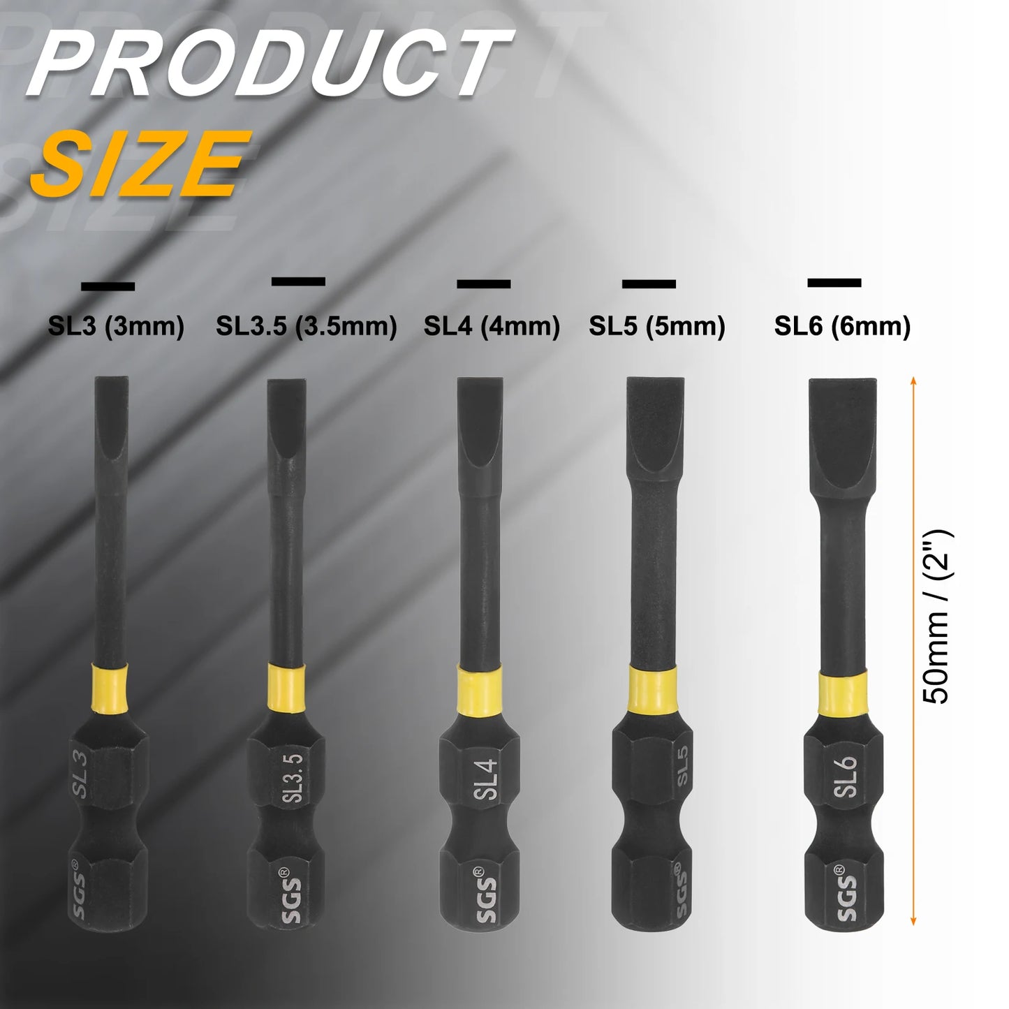 1set Slotted Impact Screwdriver Bits SL3-SL6 Slotted Tip 1/4" Hex Shank Magnetic Flat Head Screw Driver Bits Electric Power Tool
