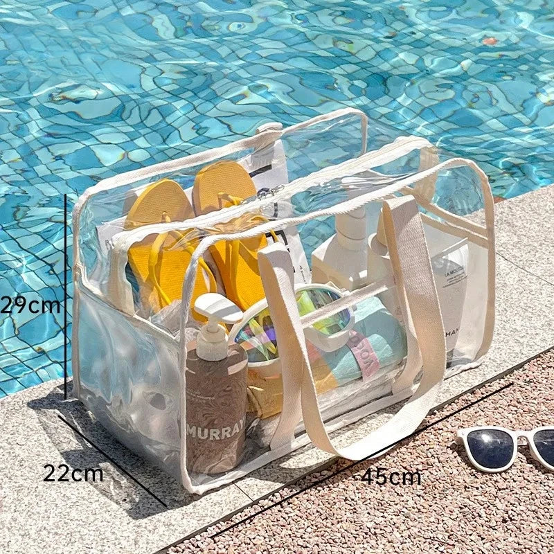 Swimming Bag Transparent Waterproof Beach Travel Storage Handbag Dry Wet Separation PVC Handbag Woman Large Capacity Beach Bag