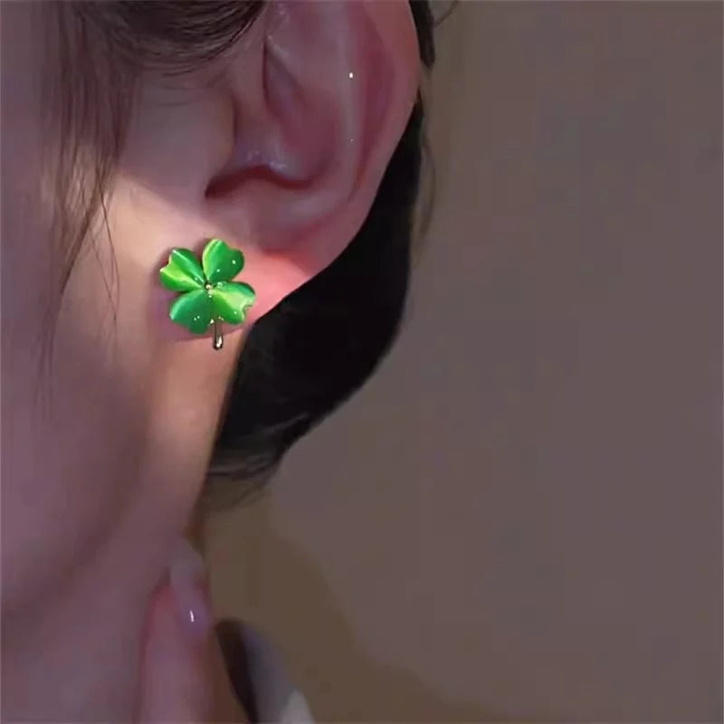 Gold-Tone Green Leaf Stud Earrings - Dainty Everyday Jewelry for Women