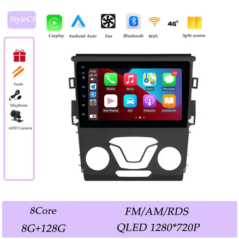 CarPlay Car Radio Video Multimedia Player for Ford Mondeo 5 Fusion 2014 - 2019 Split Screen DSP Stereo GPS Navi QLED Screen BT