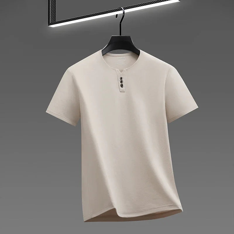Men's Quick-Dry Henley Tee - V-Notch Neck, Breathable Summer