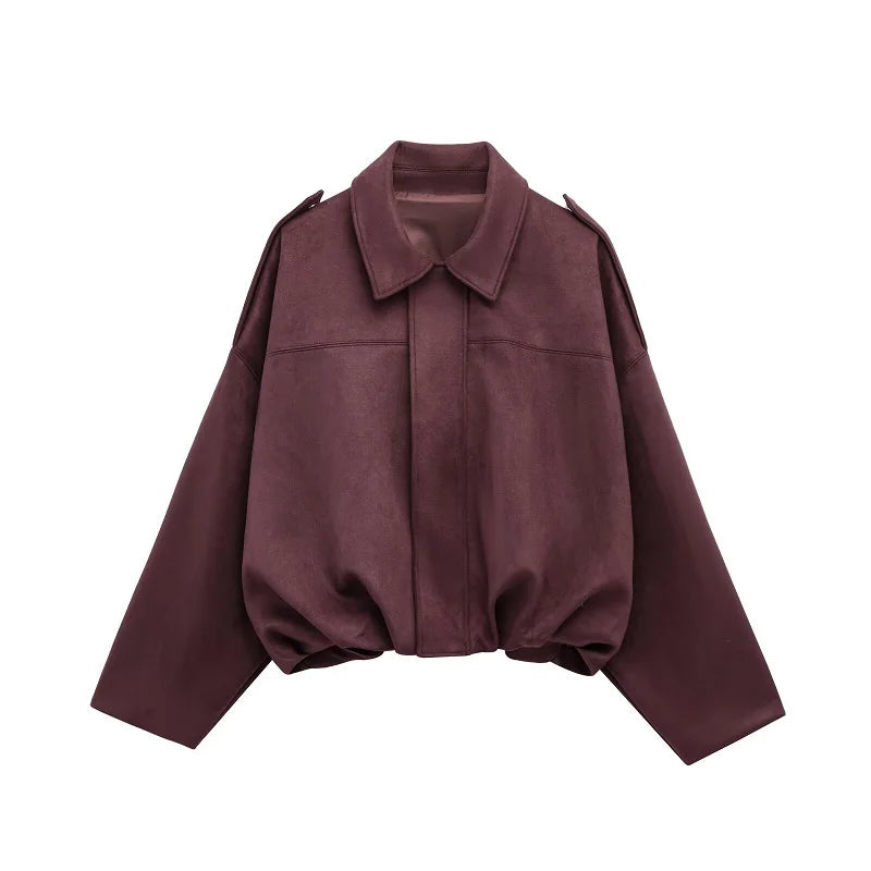 Women's Faux Suede Varsity Bomber Jacket - Oversized Padded Coat - photo 11