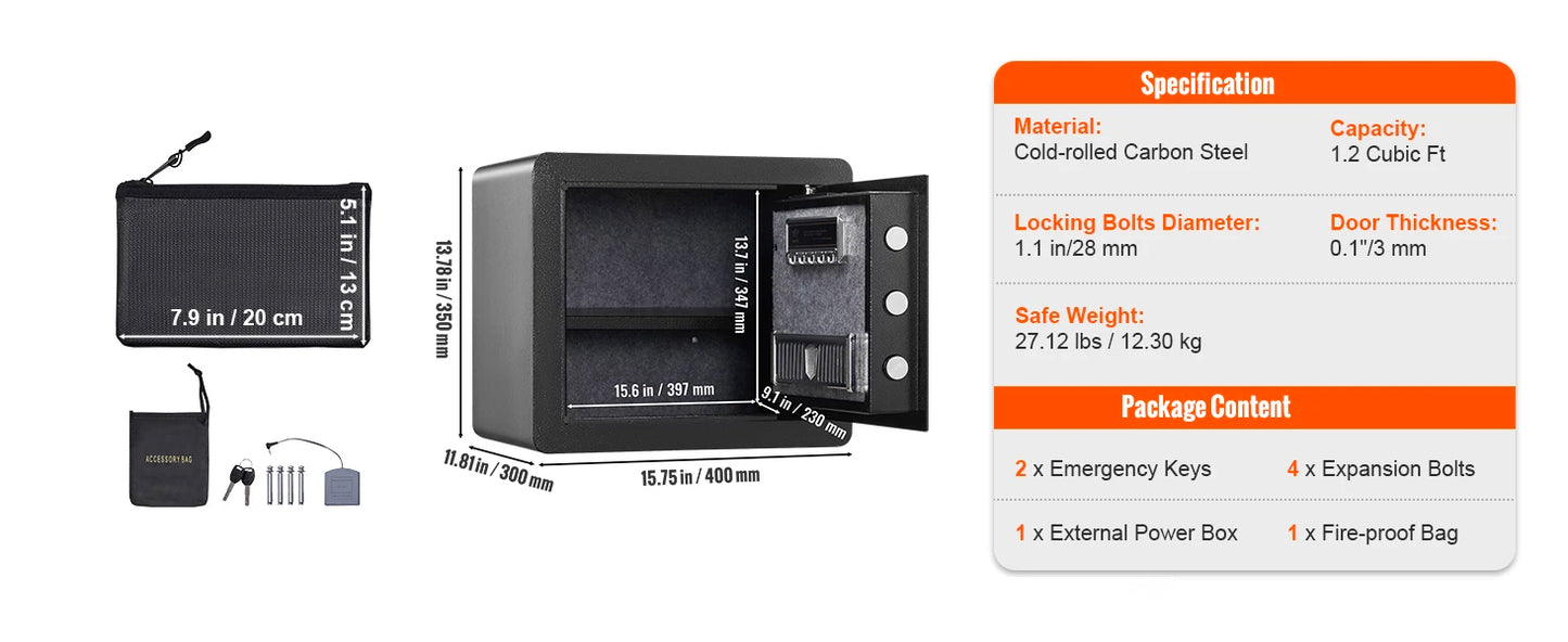 SucceBuy 1.2 Cu Ft Digital Steel Security Safe — Keypad & Override Keys
