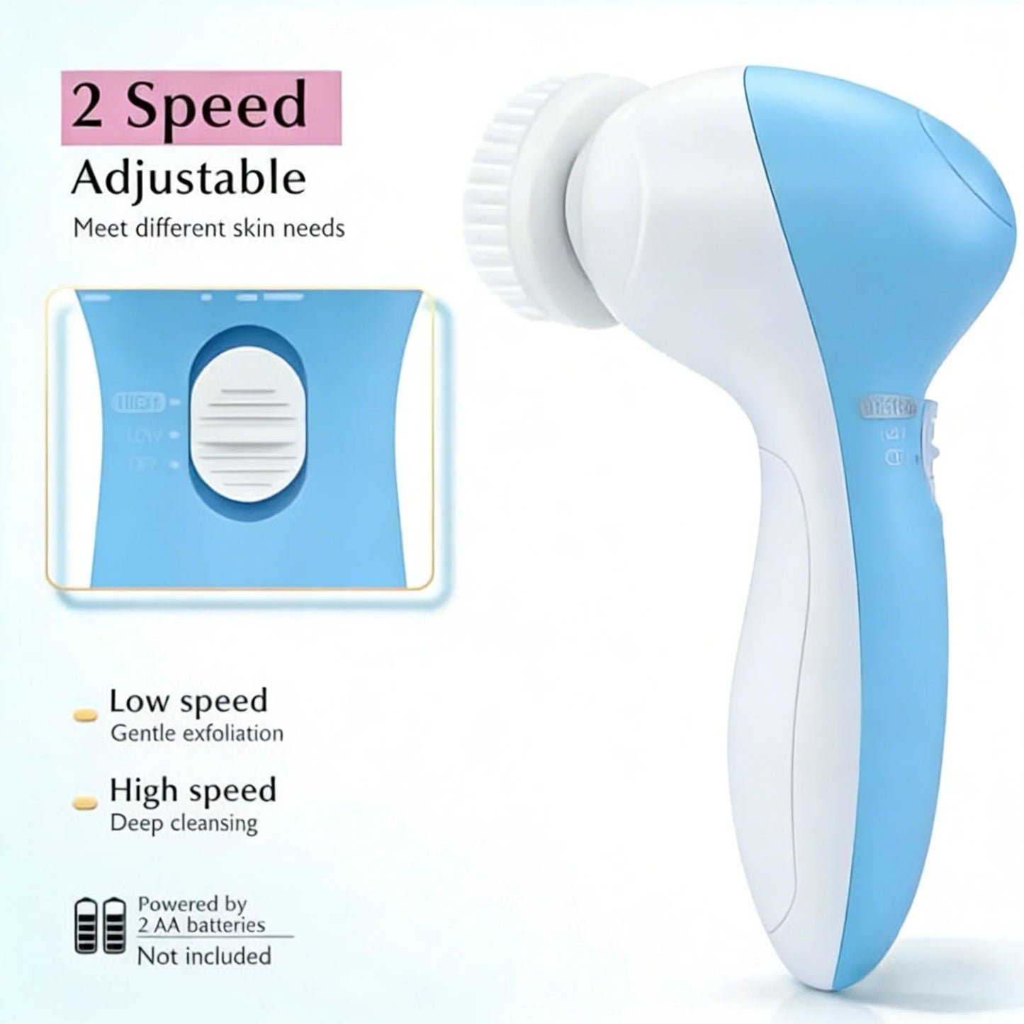 Facial Cleansing Brush Silicone Face Scrubber: 2 In1 FBS-D Electric Exfoliating Device Waterproof Deep Cleaning Exfoliation Rota