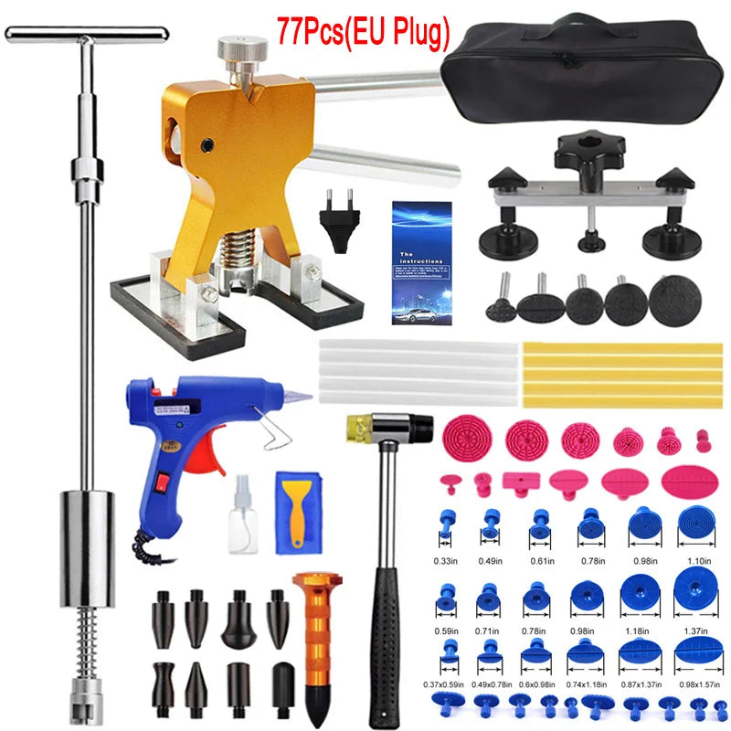 Professional Paintless Car Dent Repair Kit – 25/35/77PCS Auto Body Dent Removal Tools with Puller & Glue Gun