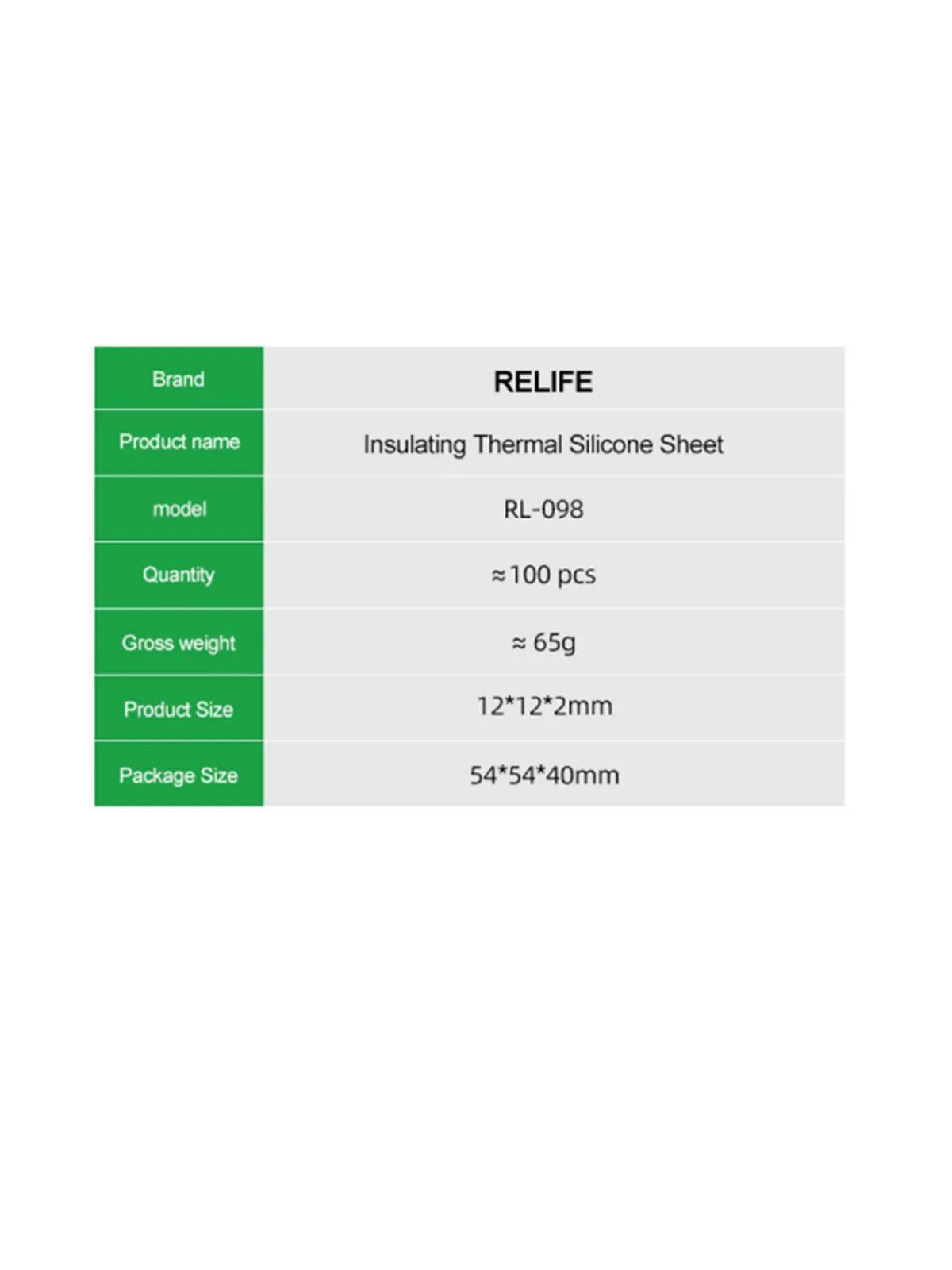 RELIFE RL-098 100PCS Pre-cut Insulating Thermal Pads for IC Chip High Thermal Conductivity Self-adhesive Repair Silicone Sheet