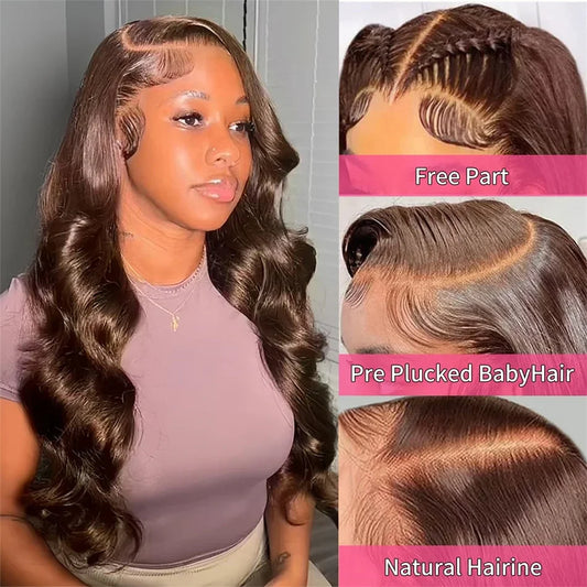 13x6 HD Lace Front Wig Human Hair Wig 30 Inch 13x4 Lace Frontal Wig Chocolate Brown Colored Brazilian Body Wave Human Hair Wigs