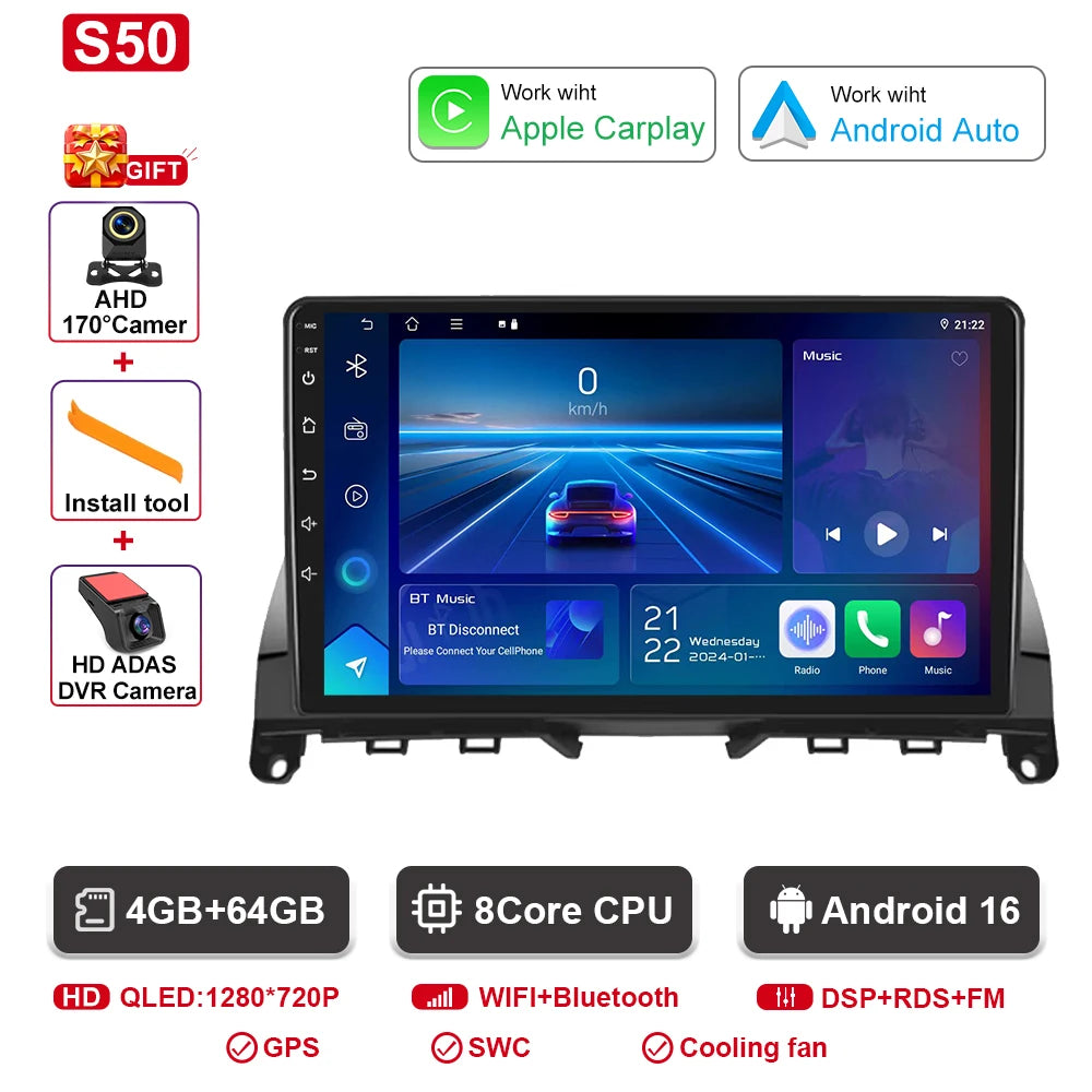 Android For Mercedes Benz C Class 3 C220 C180 W204 S204 2006 - 2011 Car Auto Carplay Radio Multimedia Screen GPS Navigation BT