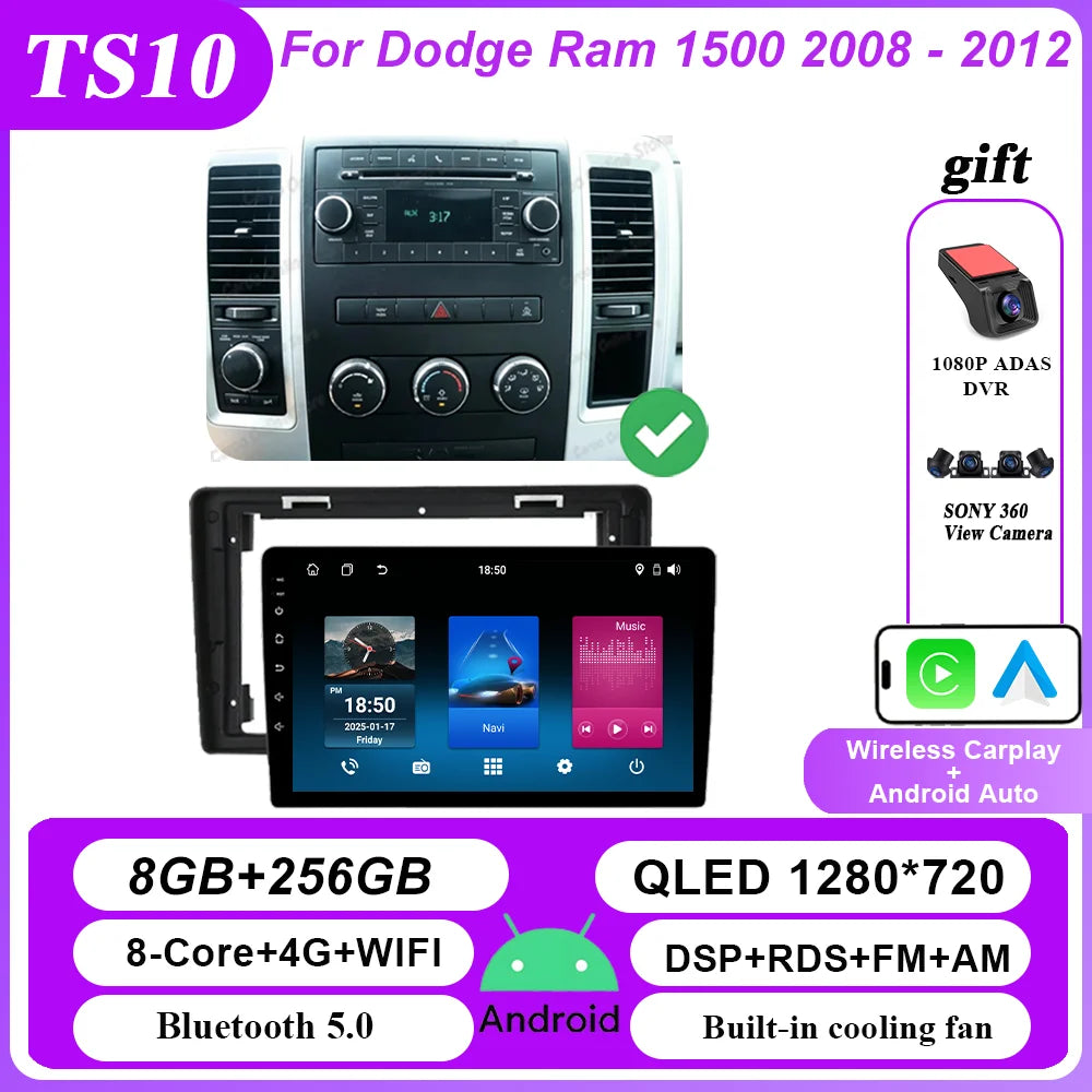 Android 16 Car Stereo for Dodge Ram 1500 2008-2012 - CarPlay & GPS Navigation