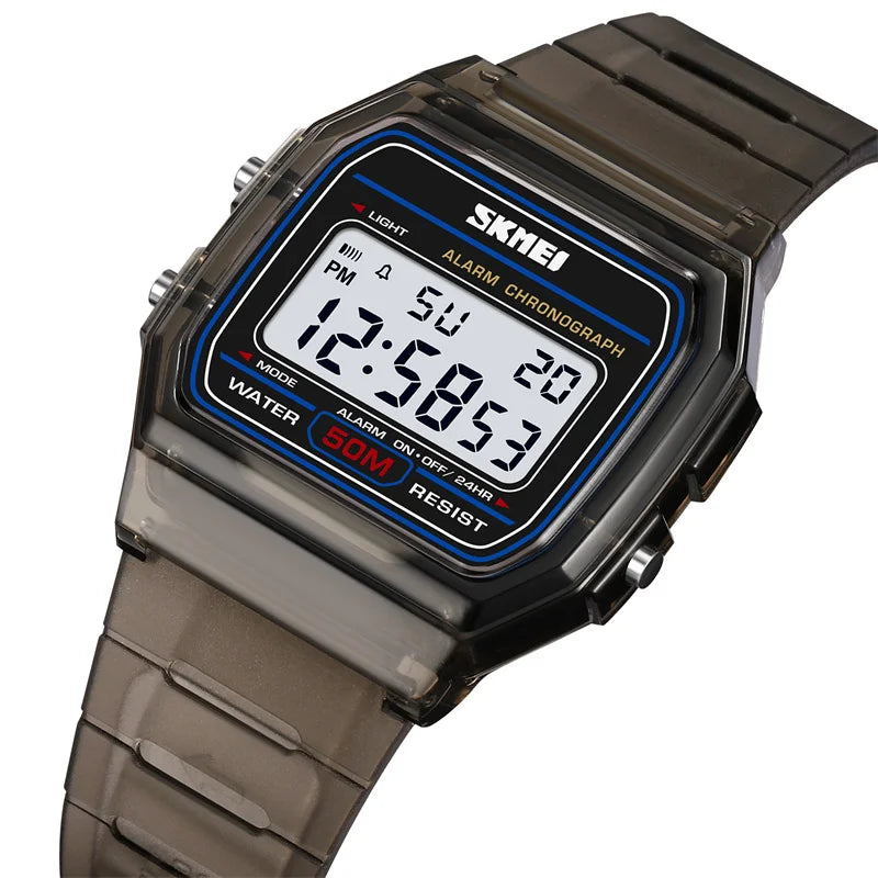 Skmei Women Digital Watches Fashion Transparent Case TPU Strap Led Waterproof Swimming Sports Wristwatch Female Alarm Clock