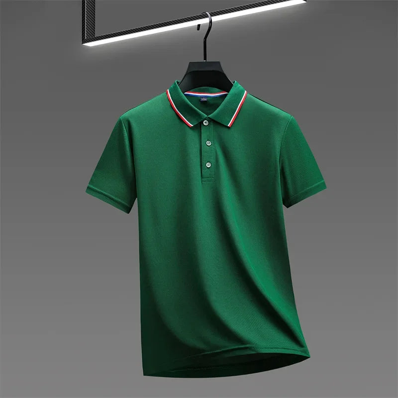 Men's Solid Polo Shirt - Anti-Wrinkle Knit, Versatile Summer Top