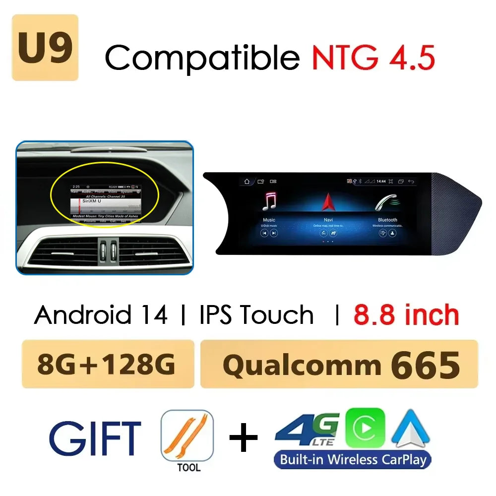 Android 14 Auto Radio Wireless Carplay For Mercedes C Class W204 2011-2014 Car Multimedia Player BT WIFI SIM Stereo GPS