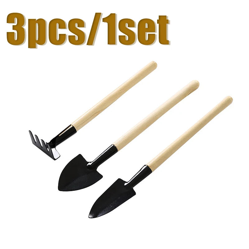3pcs/set Rake and Shovel Set Mini Gardening Tool Set Garden Potted Flower Soil Loosening Planting Transplanting Hand Tool Kit