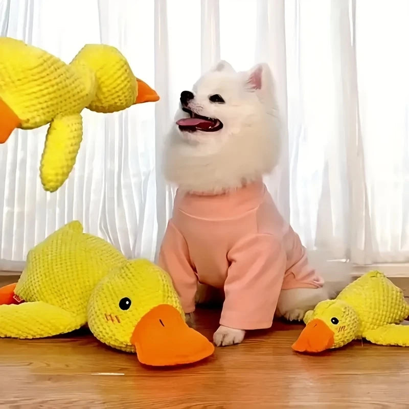 Yellow Duck Plush Dog Toy - Squeaky Teething Toy – photo 6