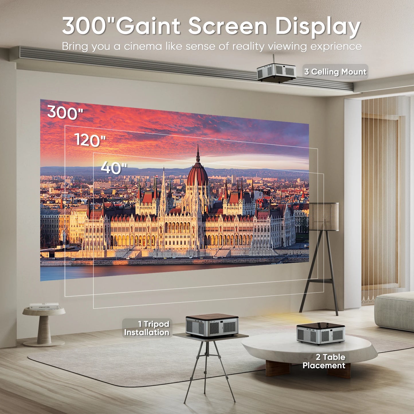 HORLAT T03 40000Lumens 4K Beamer Android TV Projector Full HD 1080P 8K Video Audio Home Theater Auto Focus Keystone 5G Dual WiFi
