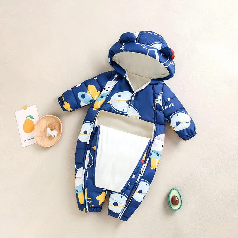 Baby Velvet-Lined Printed Jumpsuit - Thick Winter Romper 3-24 Months - photo 23
