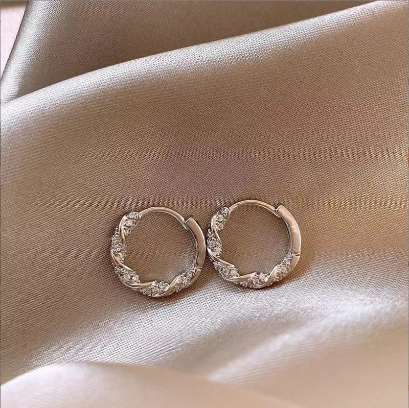 Four-Star Hoop Earrings — Zircon Circle Studs for Women