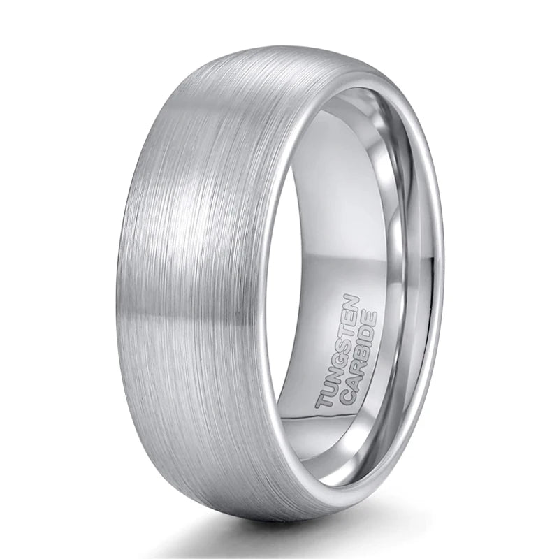 Tungsten Carbide Ring — 6mm/8mm Brushed Silver Tone Band