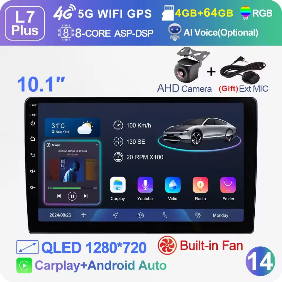 LEHX Universal 2-DIN Android Car Stereo (7"/9"/10") — Wireless CarPlay, Android Auto, GPS, 4G, WiFi