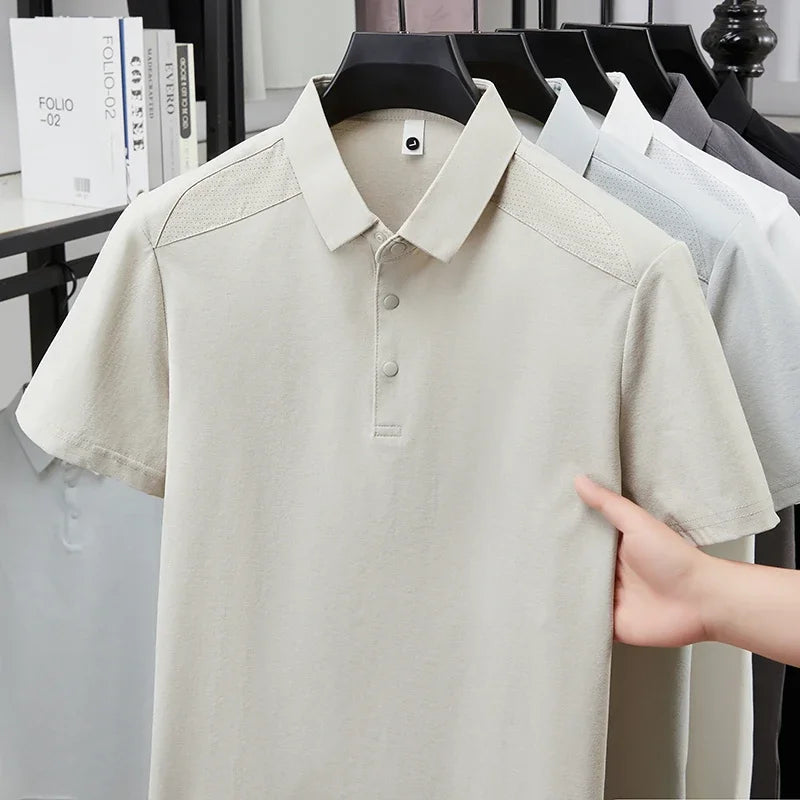Men's Lapel Polo Tee - Breathable Soft Stretch, Summer Daily Wear
