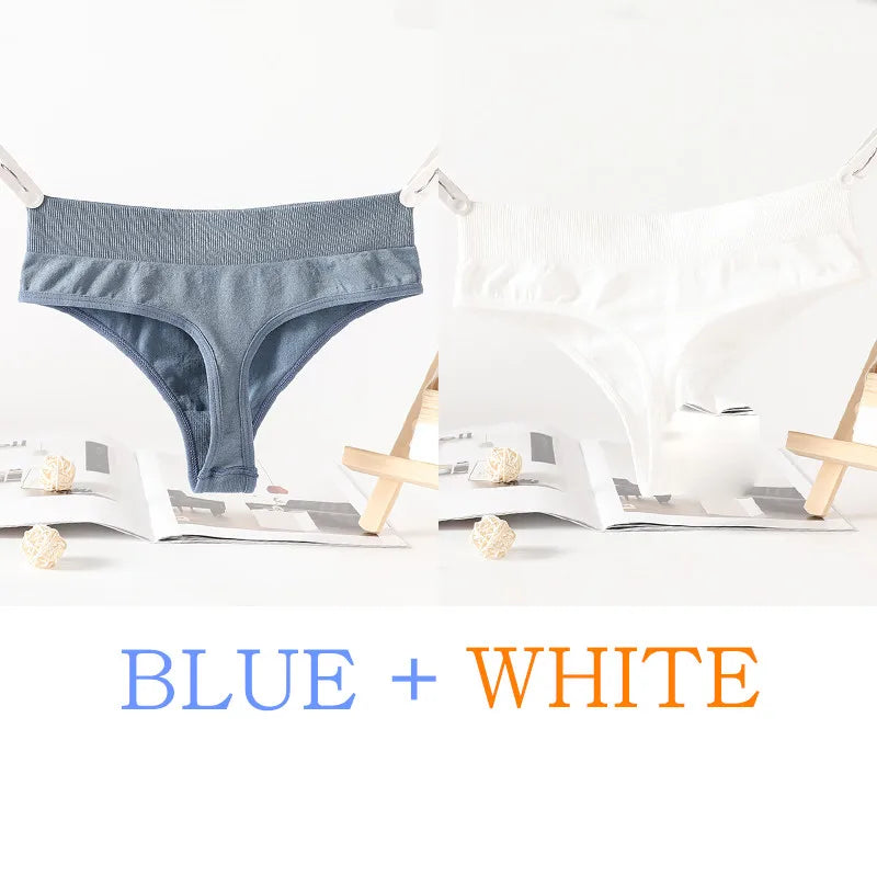2PCS/Set G-String Seamless Panties Women Thongs Sexy Lingerie Solid Color Female High Waist Thongs Women's Underwear