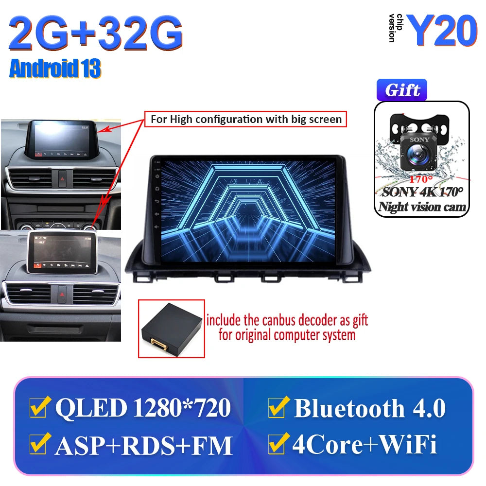 Car Multimedia Android For Mazda 3 Axela 2014-2017 2018 2019 Head Unit Player Navigation GPS Atuo Carplay WIFI 5G No 2din DVD BT