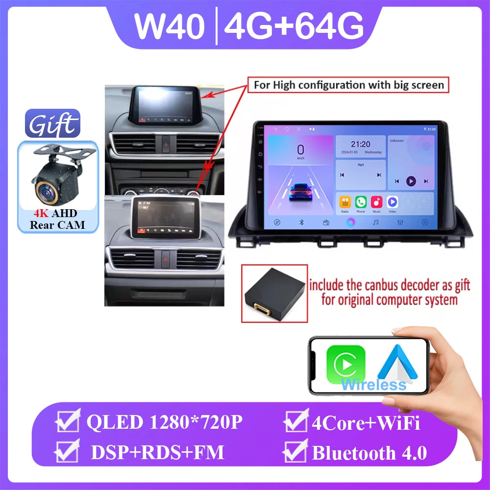 Android Car Stereo for Mazda 3 Axela (2014–2019) — CarPlay, Android Auto, GPS Navigation, Multimedia