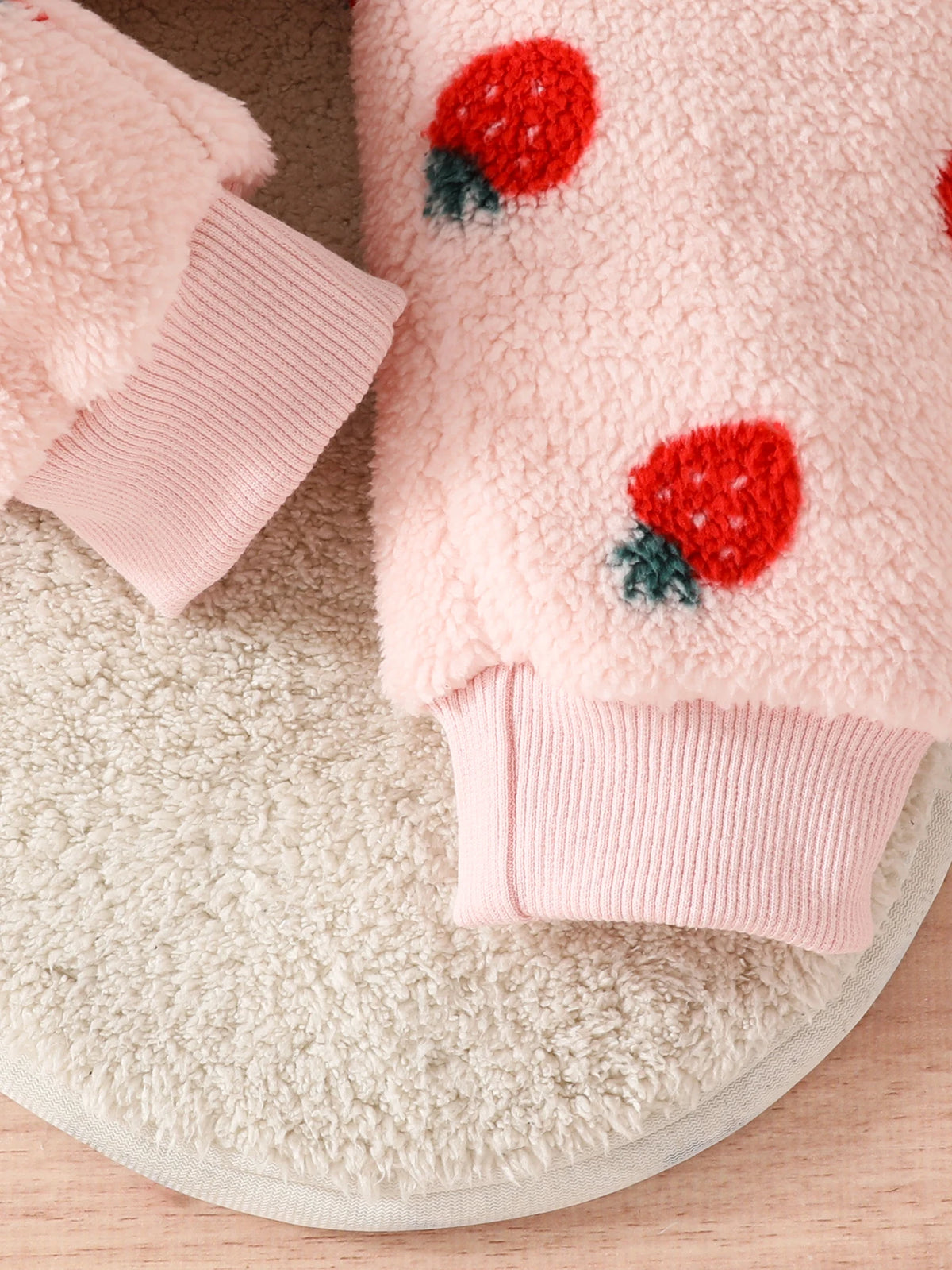 Baby Girl Strawberry Print Hooded Romper - Plush Winter Jumpsuit - photo 6