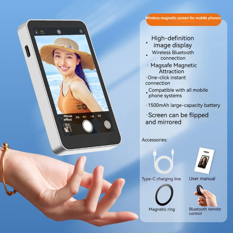 Magnetic Phone Selfie Monitor Screen,For IPhone And Android Smartphones Rear Camera For Real-time Selfie Video Streaming