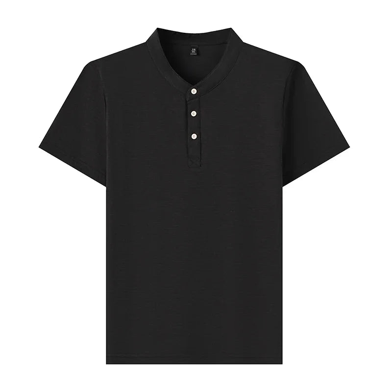 Men's Mandarin Collar Henley - Short Sleeve, Breathable Slim Fit
