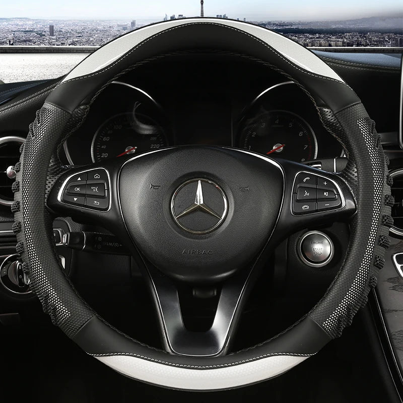 Three-dimensional Honeycomb Steering Wheel Cover Durable Leather Cover with Anti-slip Linning Universal 14.5-15in