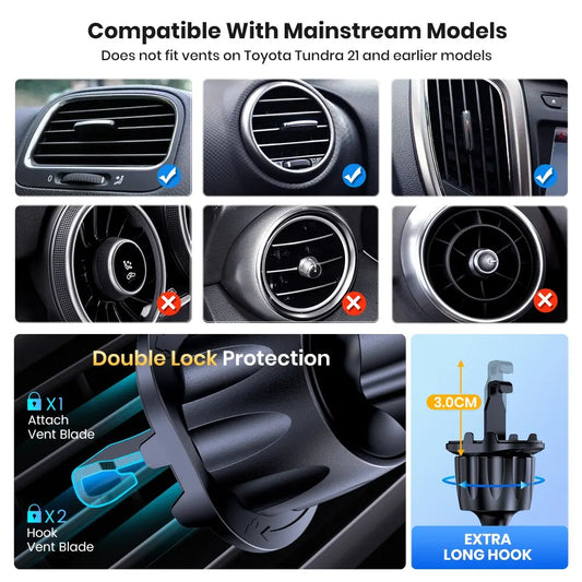 Car Phone Holder Mount, TOPK 2026 Upgrade Auto Locking Universal Phone Holder with Hook Clip for Car Air Vent for iPhone Samsung