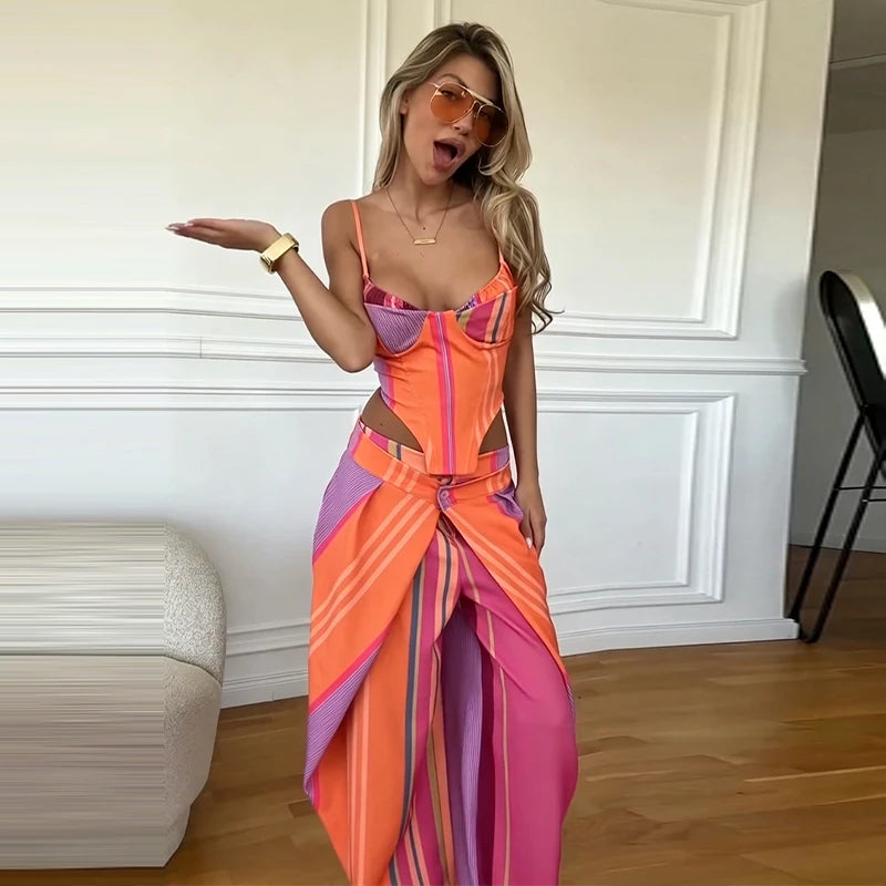 Corset Cami & Pleated Wide-Leg Pants Set — Y2K 2-Piece