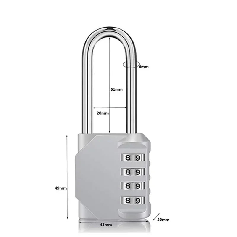 Combination Padlock Outdoor 4 Digit Long Shackle Waterproof Password Padlock Pad Lock For School Locker Gym Locker Fence Gate