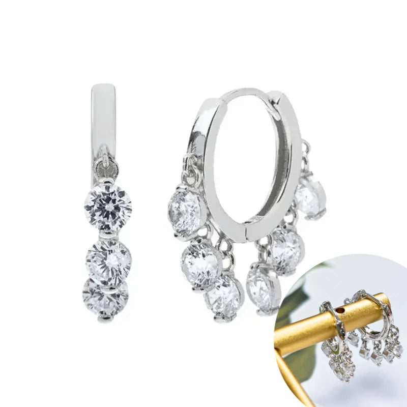925 Sterling Silver Tassel Hoop Earrings for Women - White Zircon