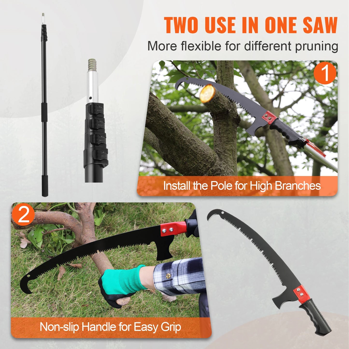 SucceBuy Manual Pole Saw – Extendable Tree Pruner with Sharp Steel Blade & Lightweight Aluminum Handle