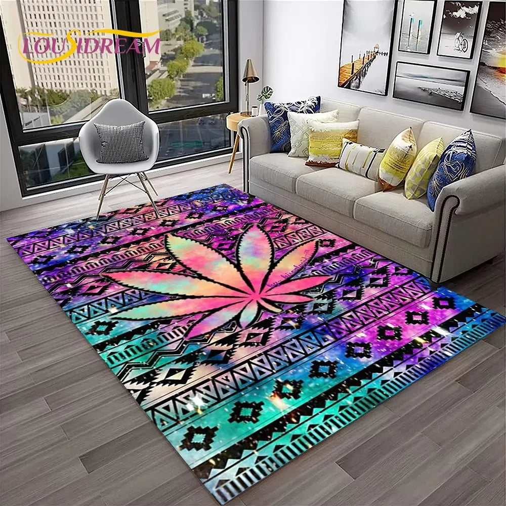 Weed Plants Maple Leaf Carpet Rug for Home Living Room Bedroom Sofa Playroom Doormat Kitchen Decor Area Rug Non-slip Floor Mat