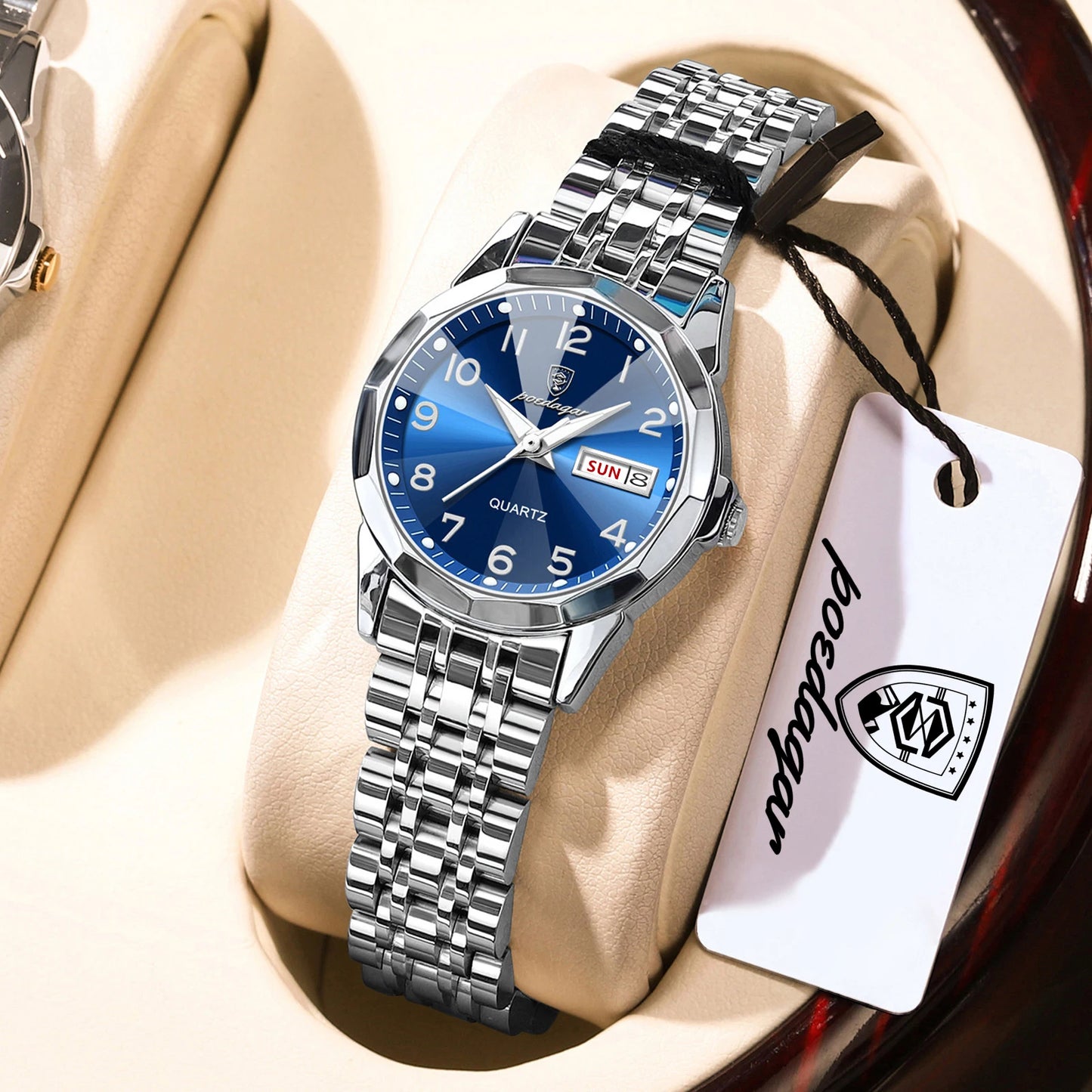 POEDAGAR Elegant Ladies Watches Waterproof Luminous Date Week Watch for Woman High Quality Stainless Steel Quartz Women's Watch