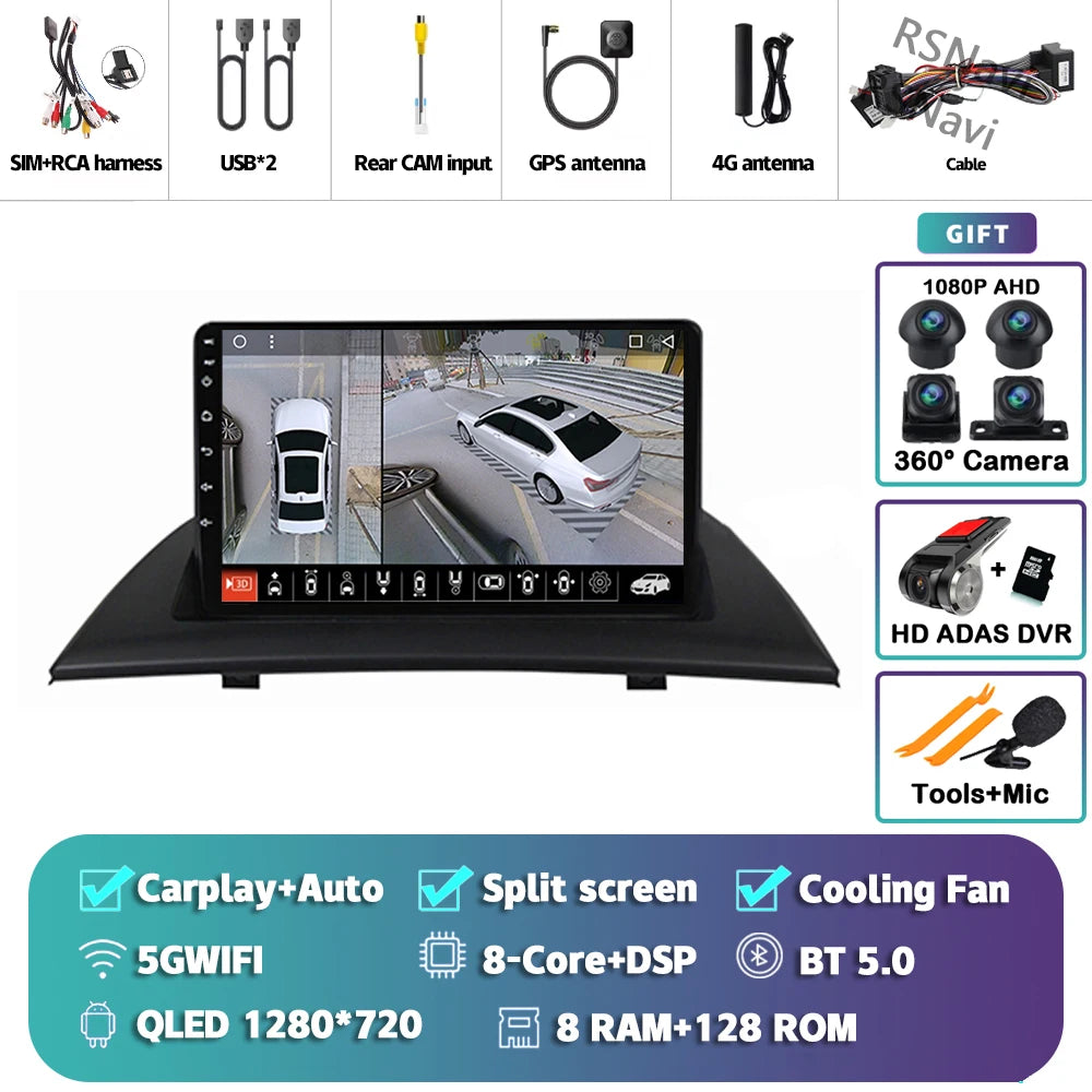 Android 16 Carplay Auto For BMW X3 E83 2004 - 2012 Car Radio GPS Player Multimedia stereo 360 Camera Navigation Video AI Voice