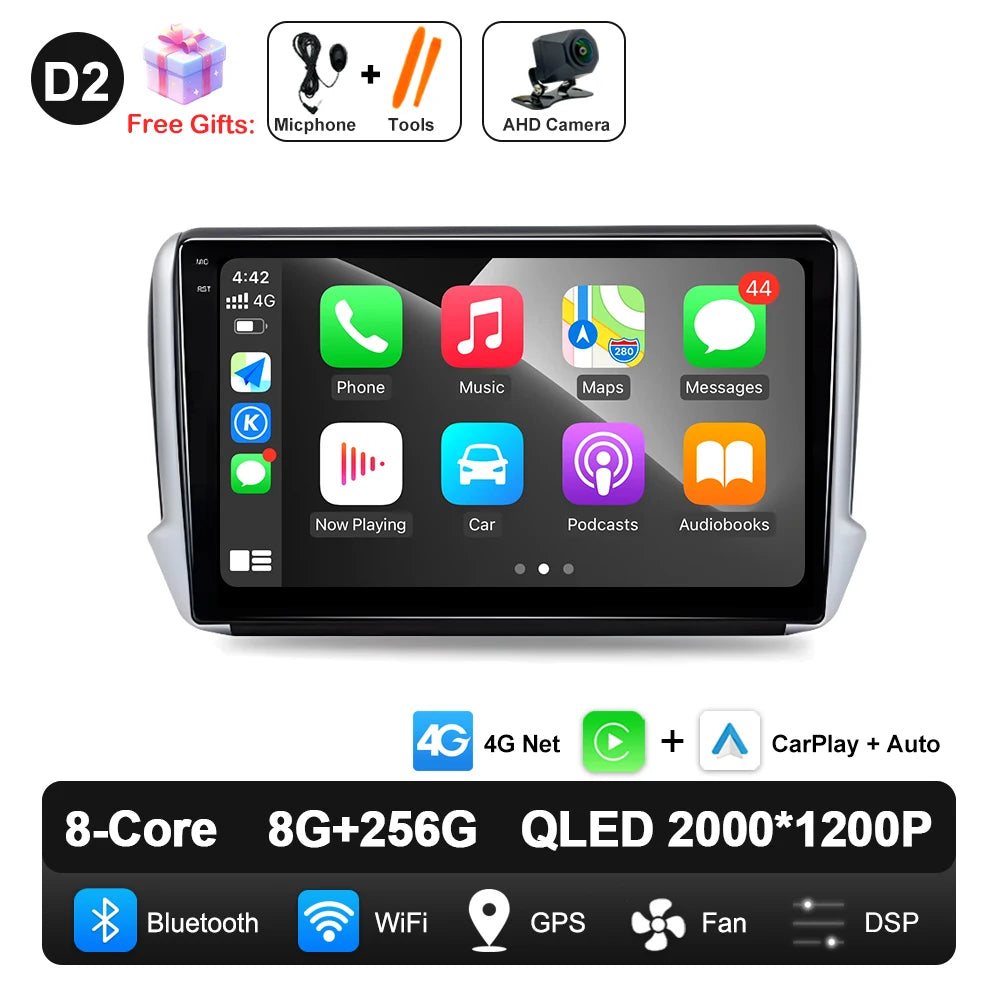 Car Stereo with Apple CarPlay & Android Auto, Compatible with Peugeot 2008 & 208 (2012-2018)