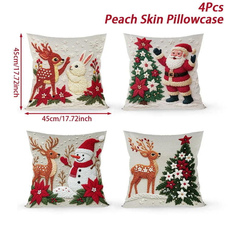 4pcs Merry Christmas Cushion Cover Home Decorations 2026 Christmas Ornament Pillow Case Xmas Navidad Gifts New Year Gifts 2026