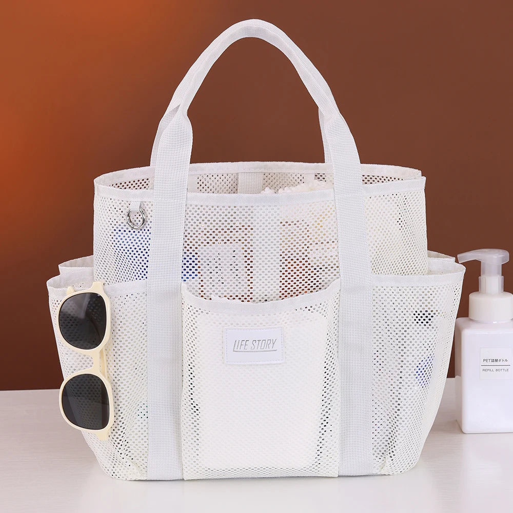 1pc Multi functional Multi pocket Mesh Beach Bag Fitness Sports Storage Bag Seaside Swimsuit Bag Drainage Handheld Swimming Bag