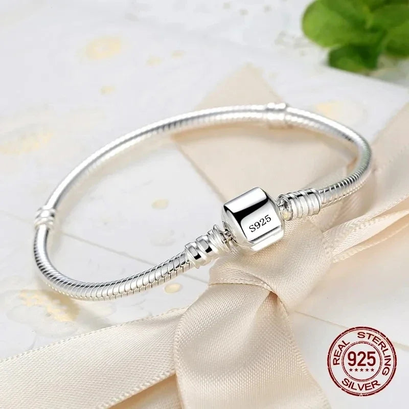 925 Sterling Silver Snake Bone Charm Bracelet – Handmade Fine Jewelry for Women | 2 Styles, 16–23cm