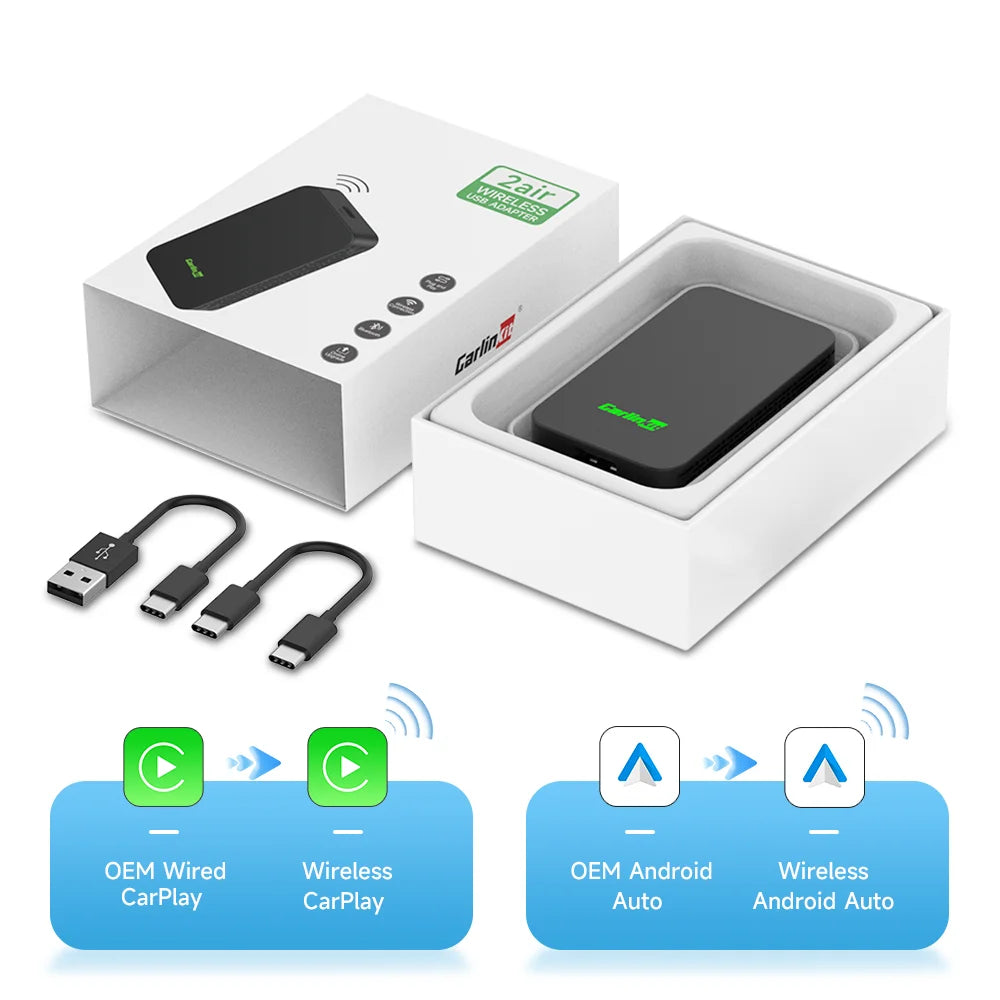CarlinKit 5.0 & 4.0 2-In-1 Wireless Adapter Wireless CarPlay & Android Auto 2.4G&5Ghz WiFi Bluetooth Auto Connect Plug and Play