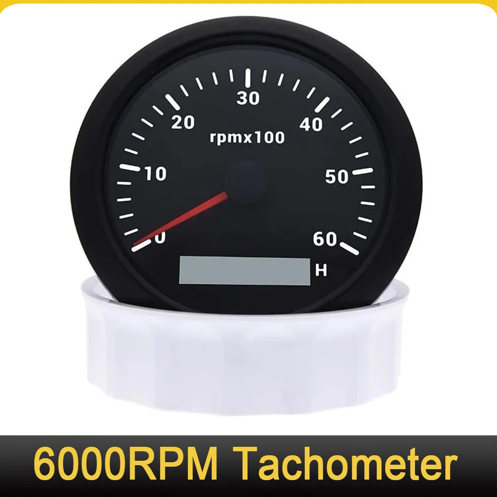 85mm Marine Tachometer With 7 Colors Backlight Hourmeter For Boat Yacht RV Camper 9-32V