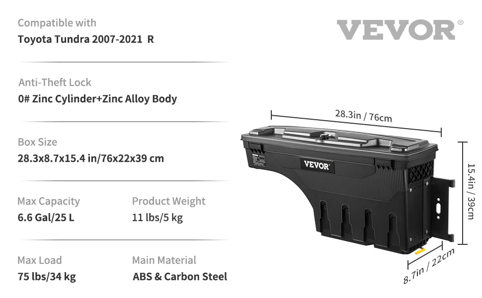 Lockable Wheel-Well Truck Bed Storage Box, Waterproof — Fits Silverado, Sierra & Full-Size Pickups