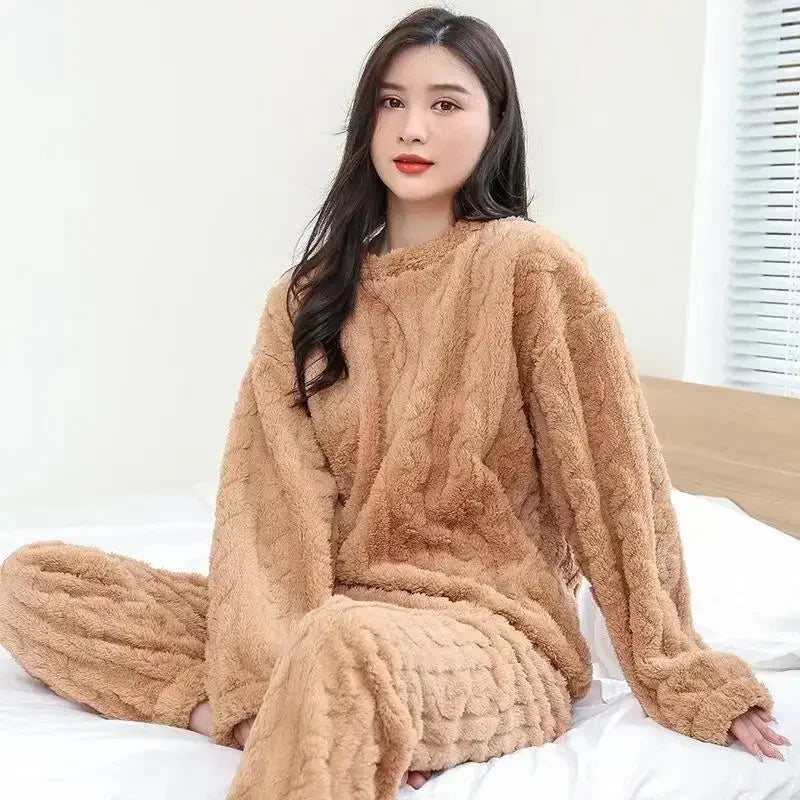 Women's Coral Fleece Jacquard Lounge Set - Top & Pants - photo 12