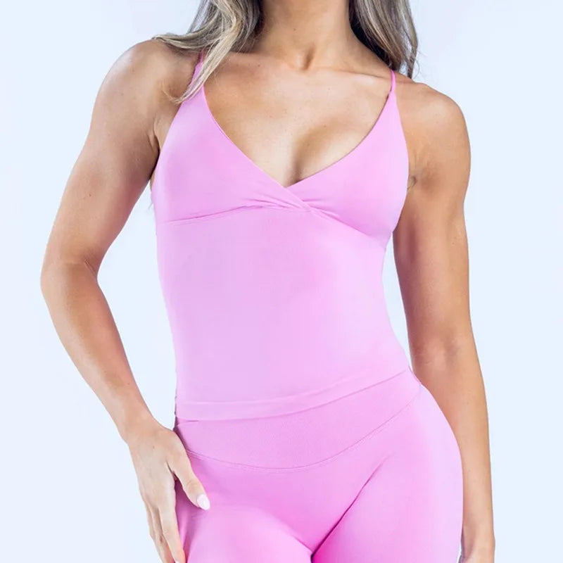 Women Seamless Cross Sports Vest Gym Yoga Tops with Padded Sexy Backless Workout Fitness Camisole Running Sports Tops Summer
