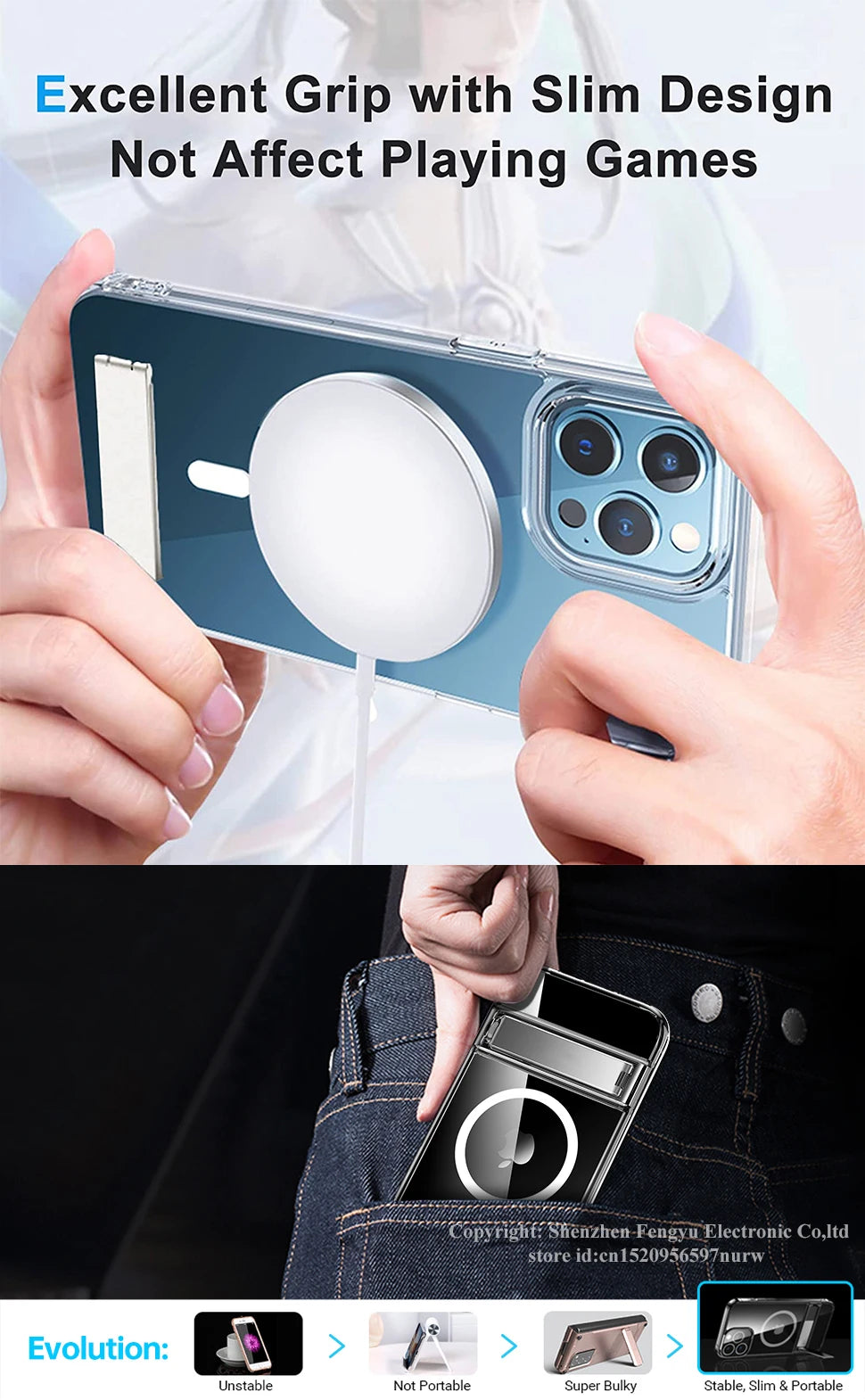 Magnetic Clear Kickstand Phone Case for iPhone 11-16 Pro Max Mini